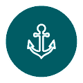 Icône circulaire montrant une ancre blanche sur fond vert, évoquant la navigation ou excursions en bateau à Nusa Penida.