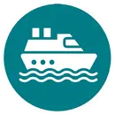Icône représentant un ferry blanc naviguant sur l'eau, symbole d'une traversée en ferry vers Nusa Penida.