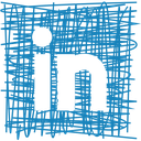 logo carré bleu texturé avec lettres minuscules "in" noires, rappelant l'icône LinkedIn sur fond bleu fejn textured